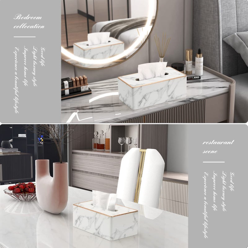 LADSTAG Tissue Box Cover  PU Leather Tissue Box Holder Rectangular Tissue Holders for Home/Office/Car Decoration 9.84""X5.23""X3.77"" - Phnom Penh Marble - Image 2